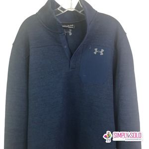 Under Armour Men's Sweater Fleece Heather Blue 1/4 Button Cold Gear Loose Fit XL